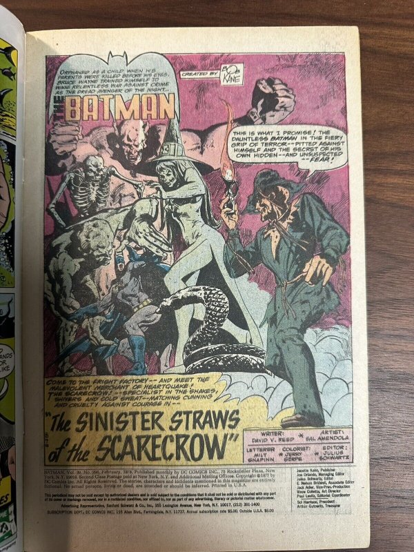 Batman #296 VG+ Sal Amendola & Al Milgrom Scarecrow Cover. (DC 1978)