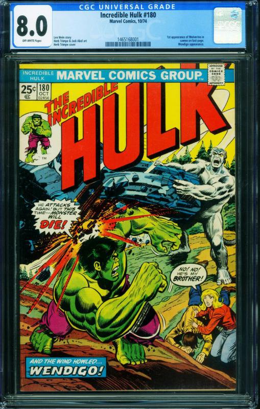 INCREDIBLE HULK #180 CGC 8.0 - 1974-1st WOLVERINE-BRONZE KEY- 1465168001