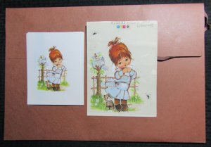 HAPPY BIRTHDAY Cute Girl w/ Letter & Kitten 6.25x8.5 Greeting Card Art #12391