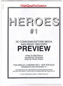 HEROES #1 Black and White Promo, 1995, VF/NM, Preview, more in store