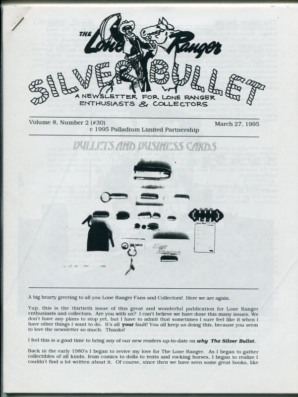 Lone Ranger Silver Bullet Newsletter #30 3/1995-Xerox format-limited printing-FN