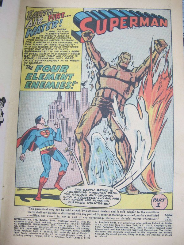 Superman Four Element Enemies DC Comics #190 1966 Silver Age 12 Cent VG- 3.5