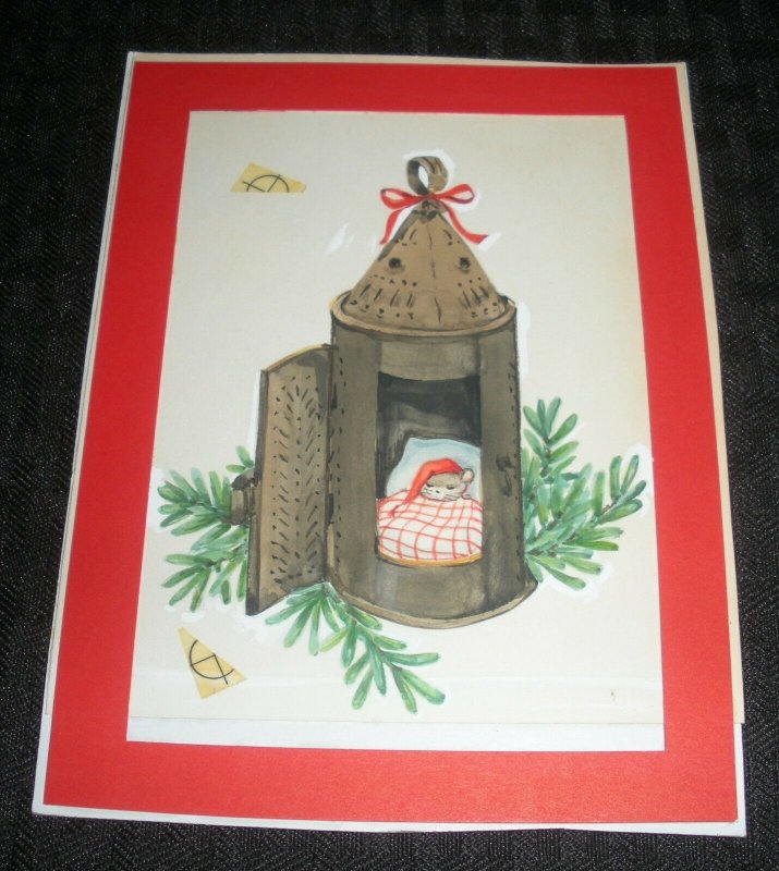 CHRISTMAS Cute Mouse Asleep in Lantern 4.5x6 Greeting Card Art #300-1