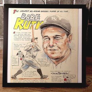 Original BABE RUTH Jack Bender Color Art Rare 1 of 1 NEW YORK YANKEES Framed 12