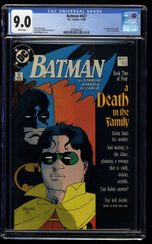 Batman #427 CGC VF/NM 9.0 White Pages Death in the Family Part Two!