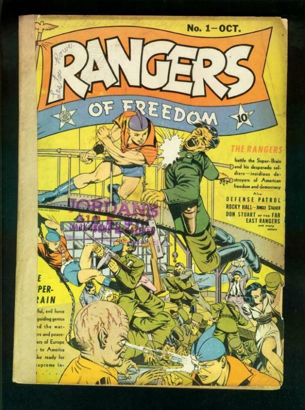 RANGERS OF FREEDOM #1 1941-FICTION HOUSE-WILD COVER-WW2 G