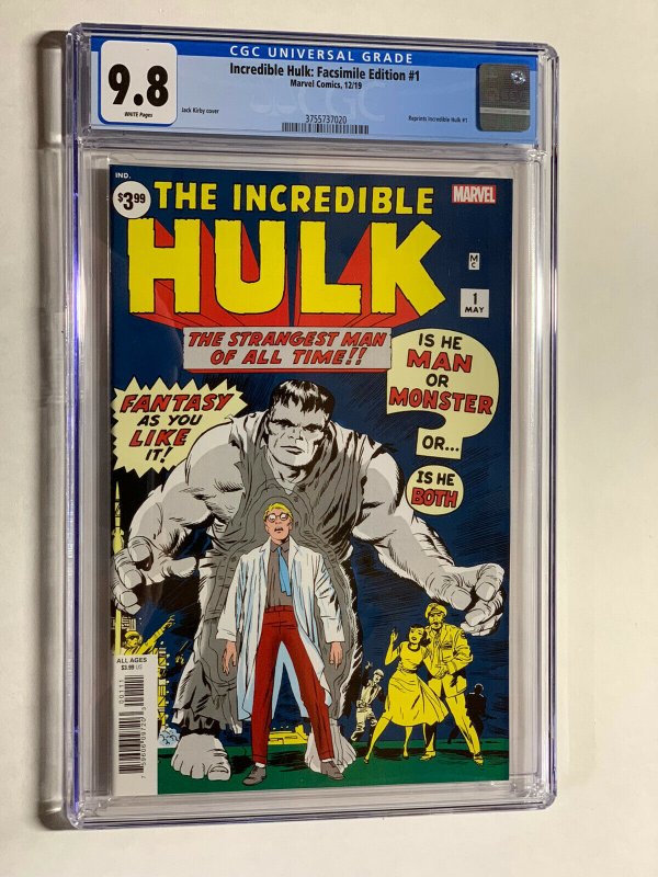 Incredible Hulk 1 cgc 9.8 facsimile edition marvel