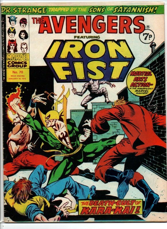 Avengers #70 - Iron Fist - Marvel UK - Magazine Size - 7p - 1975 - FN