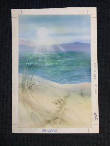 FOOTPRINTS Beach with Ocean & Bright Sun 7.5x10.5 Greeting Card Art #6045