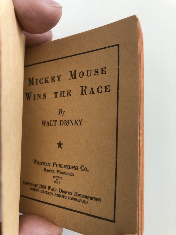 Mickey Mouse wins the Race-VG,1934 rare 3x3.5in