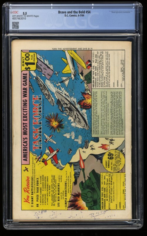 Brave And The Bold #54 CGC FN- 5.5 Off White to White 1st Teen Titans!