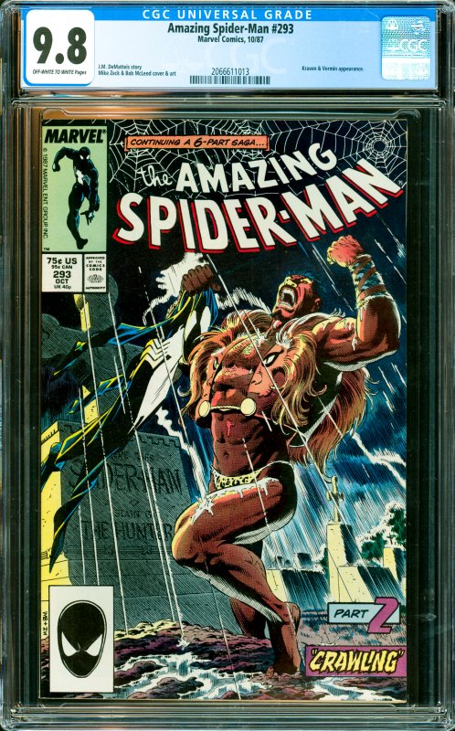 Amazing Spider-Man #293 CGC Graded 9.8 Kraven & Vermin appearance.