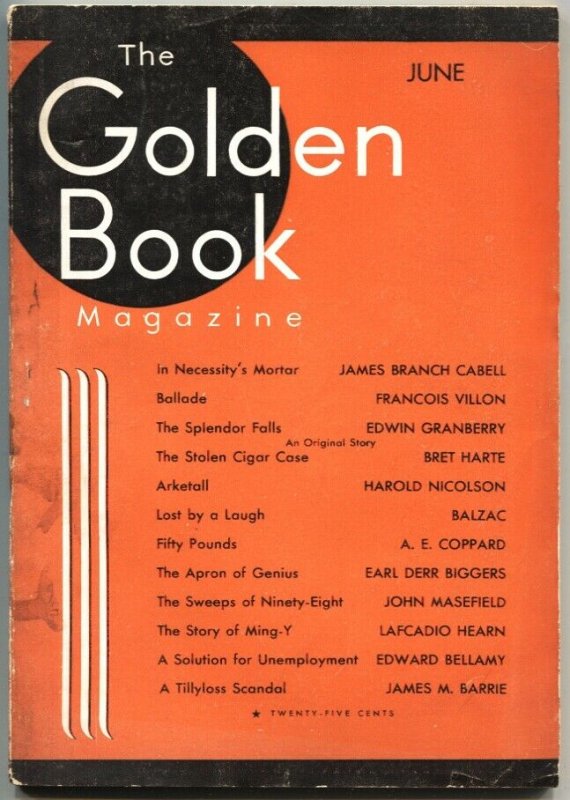 GOLDEN BOOK-JUNE 1933-EARL DERR BIGGERS-JOHN MASEFIELD--PULP FICTION-ART 