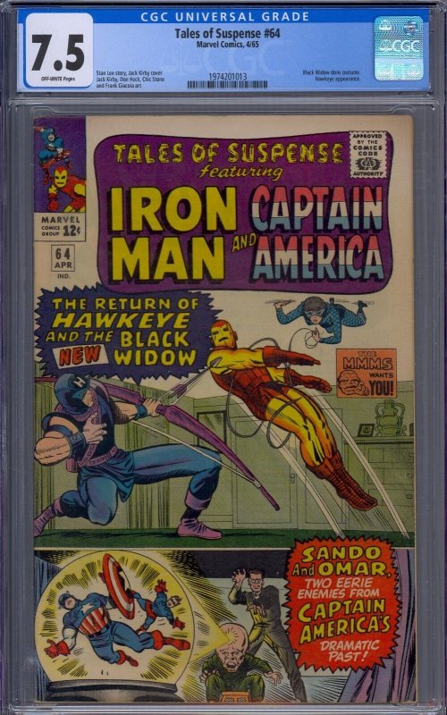 TALES OF SUSPENSE #64 CGC 7.5 IRON MAN CAPT AMERICA BLACK WIDOW JACK KIRBY