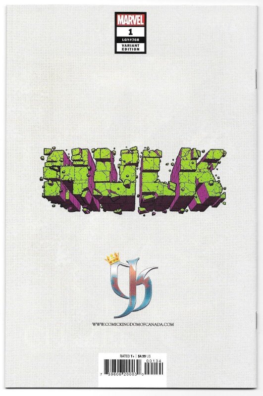 Hulk #1 (01/22) Marvel Comics Comic Kingdom of Canada Alan Quah Variant Ltd 3000 