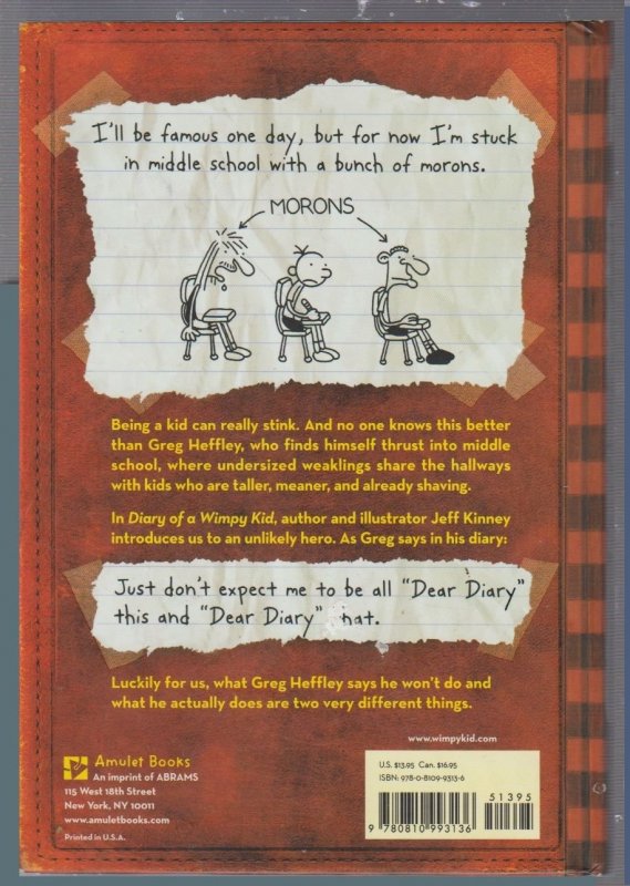 Diary of a Wimpy Kid book 1 a novel in cartoons by Jeff Kinney Hardcover 2007