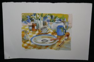 Greeting Card Original Artwork - Still Life Table Watercolor - 1970s  