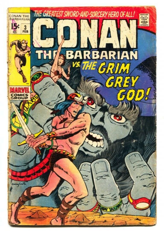 CONAN THE BARBARIAN #3 comic book 1971-GRIM GREY GOD-BARRY SMITH G