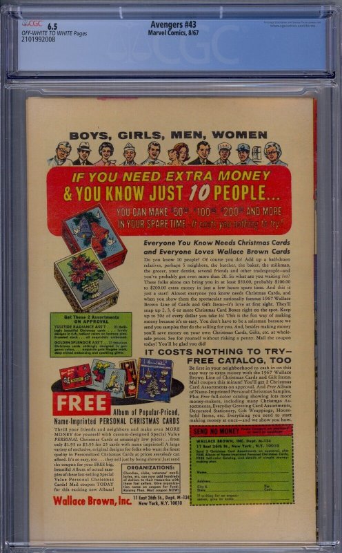 AVENGERS #43 CGC 6.5 1ST RED GUARDIAN BLACK WIDOW HERCULES JOHN BUSCEMA