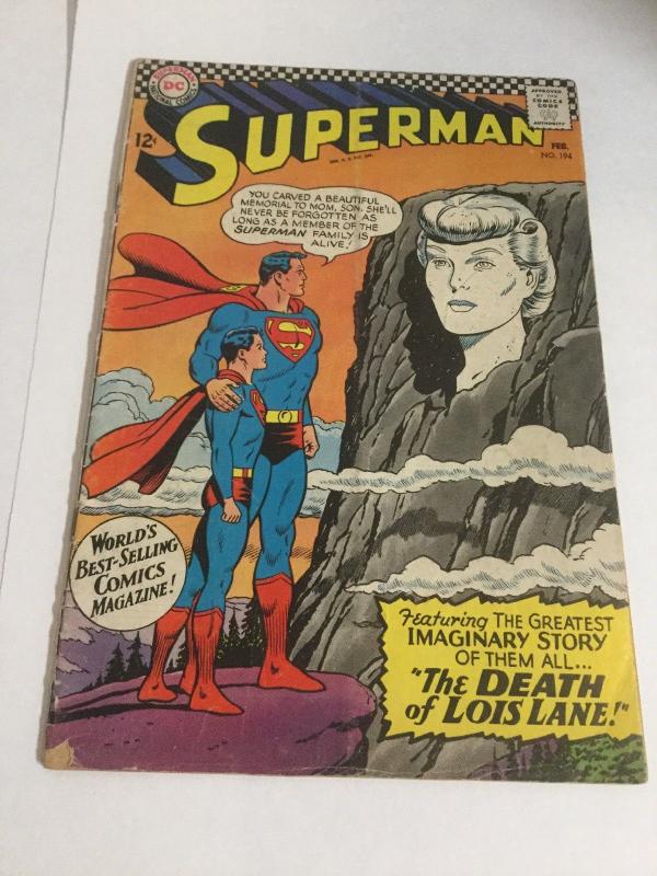 Superman 194 Vg- Very Good- 3.5 DC Comics Silver Age