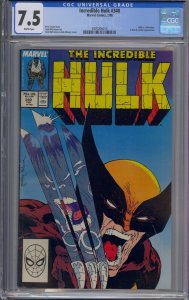 INCREDIBLE HULK #340 CGC 7.5 HULK VS WOLVERINE WHITE PAGES 