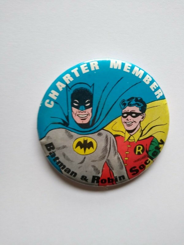 Batman & Robin Pinback Button Badge 66 Vintage Charter Member Society 1966 Bat