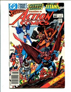 Action Comics #546 - New Teen Titans, Justice League, Newsstand (7.0/7.5) 1983