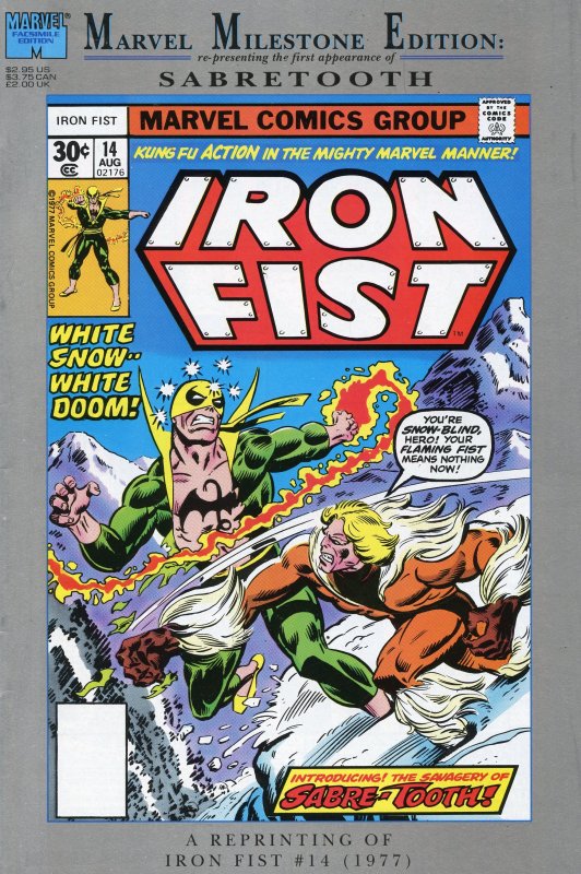 Marvel Milestone Edition: Iron Fist #14  (1992)Sabertooth Comic Book VF- 7.5