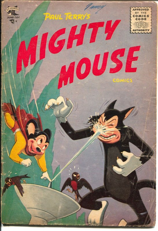 Mighty Mouse #4 1955-St Johns-sci-fi-airbrush style cover art-VG