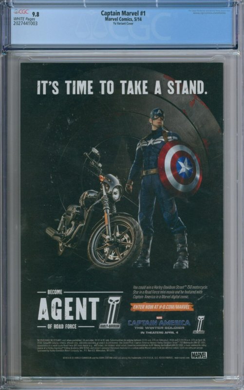 Marvel Comics Captain Marvel #1 CGC 9.8 Variant Cover