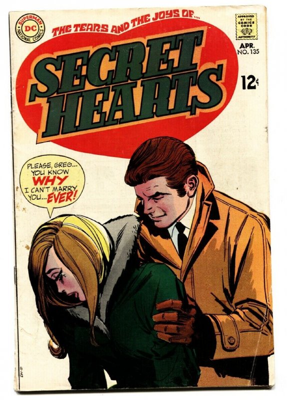 SECRET HEARTS #135 comic book-1969-Great cover DC ROMANCE