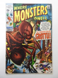 Where Monsters Dwell #3 (1970) VG Condition moisture stain, 1/2 in spine split