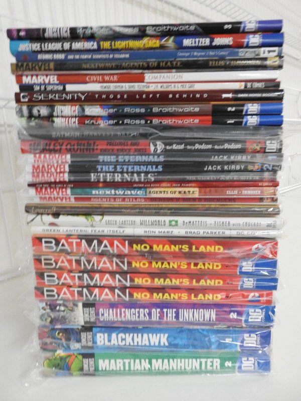 Huge Lot of 27 TPB's Hard and Soft Covers! Batman, Harley Quinn+ Avg VF-...