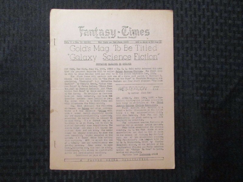 1950 FANTASY TIMES Fanzine v.5 #12 Science Fiction 10pgs VG Planet Stories