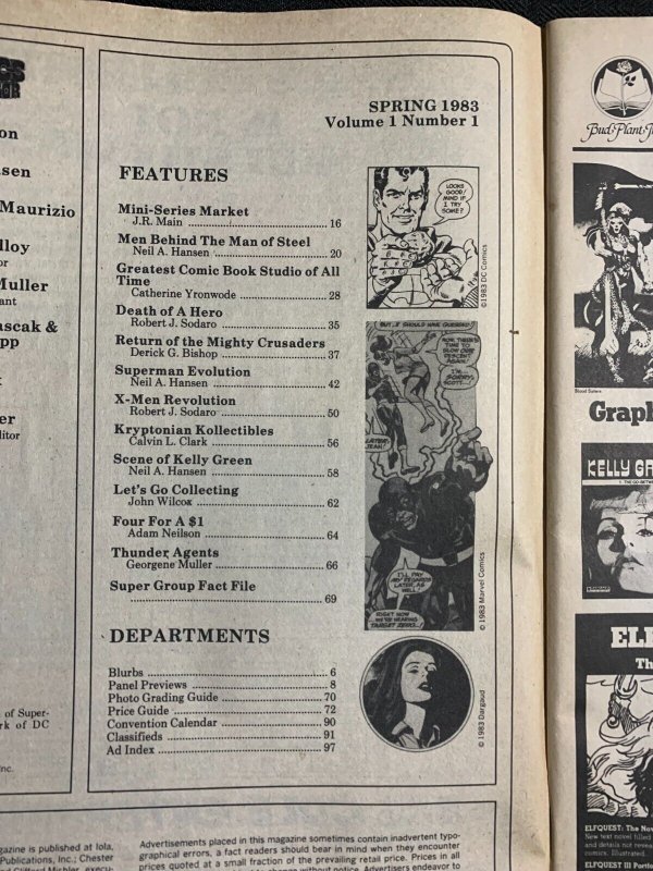 1983 COMICS COLLECTOR Magazine #1 VG/FN 5.0 Superman Past Present Future / X-Men