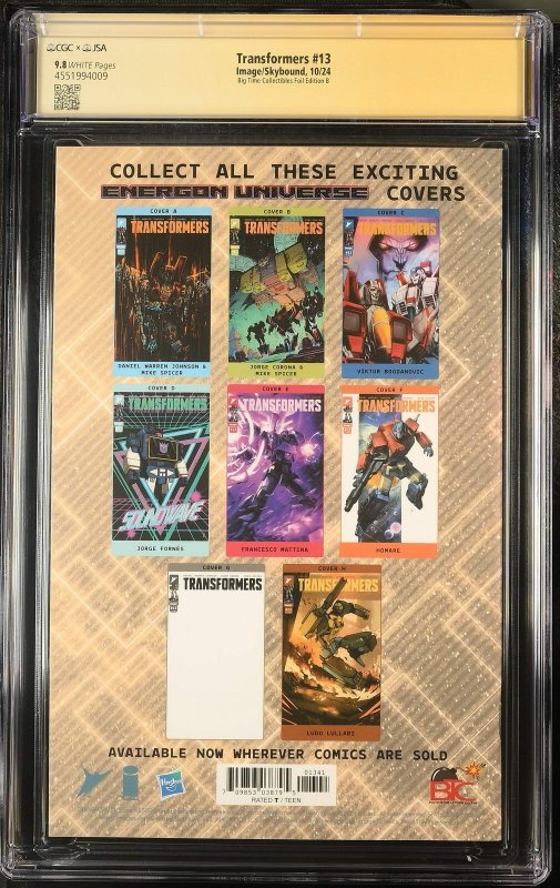 Transformers (2024) #13 CGC 9.8 Big Time Collectibles Foil Cover John Giang auto