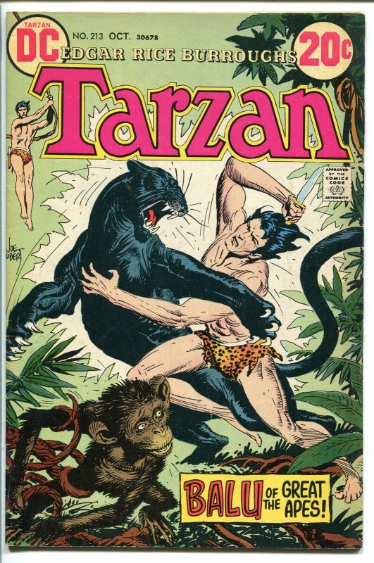 TARZAN #213 1972-DC-EDGAR RICE BURROUGHS-JOE KUBERT JUNGLE ART-vf