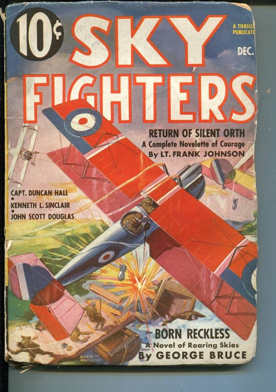 SKY FIGHTERS 12/1936-AIR WAR PULP-THRILLS-WWI-BI-PLANE-good+