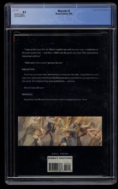 Marvels (1994) #3 CGC VF+ 8.5 White Pages