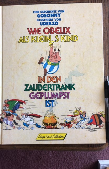 How Obelix plopped into a magic potion as a toddler,by Uderzo,in German,1989,