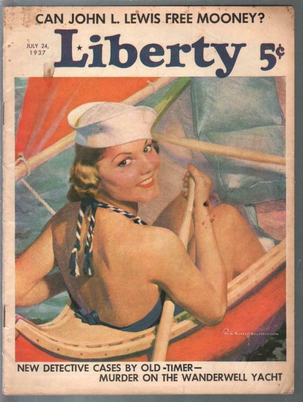 Liberty 6/24/1937-Kauffmann pin-up girl sailboat cover-pulp fiction-ads-P