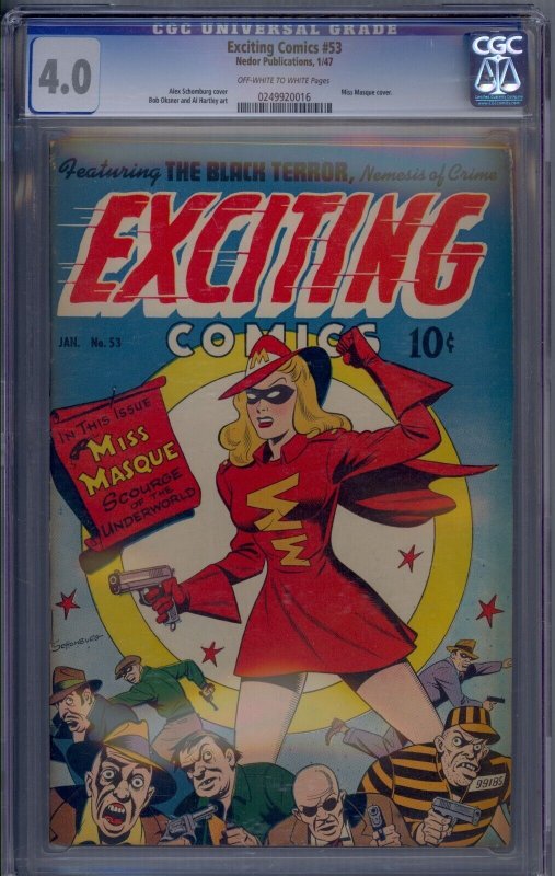 EXCITING COMICS #53 CGC 4.0 MISS MASQUE COVER BLACK TERROR ALEX SCHOMBERG