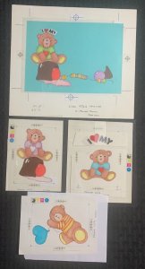 YOUR BIRTHDAY'S HERE Teddy Bears w/ Toys 4pcs 8.5x7.5 Greeting Card Art #301