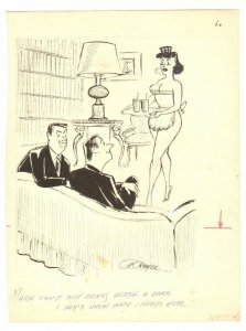 French Maid Humorama Gag - 1958 Signed art by Al Cramer