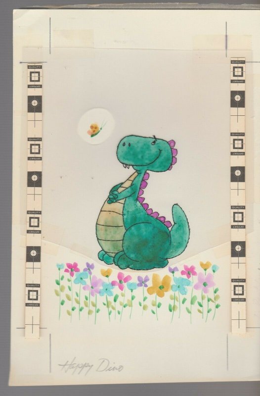 MISSING YOU Cute Cartoon Dragon Dinosaur 6.5x9.5 Greeting Card Art #C9620