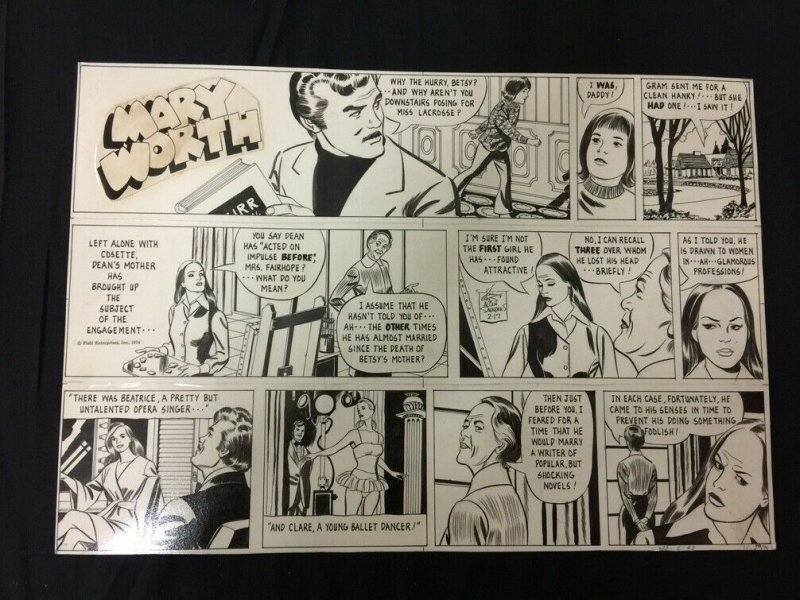 Mary Worth Sunday Newspaper Original Comic Strip Art and Color Guide 2/17/74