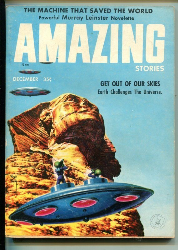 AMAZING STORIES  12/1957-ZIFF-DAVIS-FLYING SAUCER-ROBERT SILVERBERG-fn