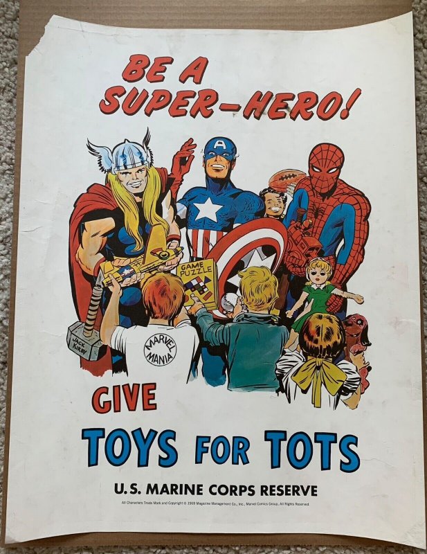 Vintage 1969 JACK KIRBY MARVEL SUPERHEROES TOYS FOR TOTS Poster! MARVELMANIA!