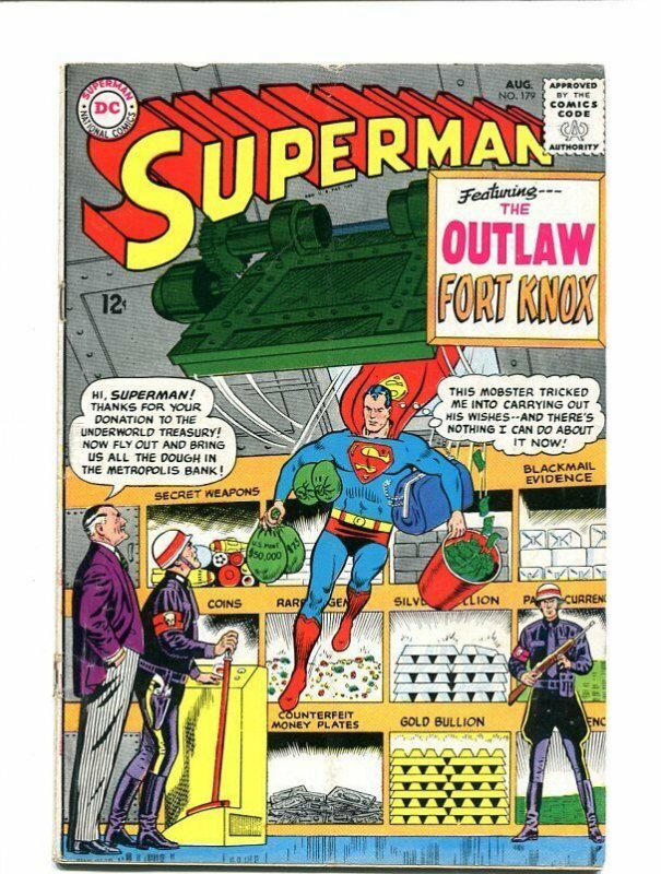 SUPERMAN 179-1965-AUGUST-FORT KNOX-AMAZING! VG