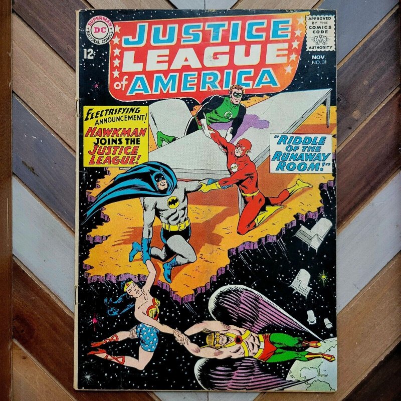 JUSTICE LEAGUE #31 VG (DC 1964) HAWKMAN Joins the JLA. HAWKGIRL Cameo Silver Age